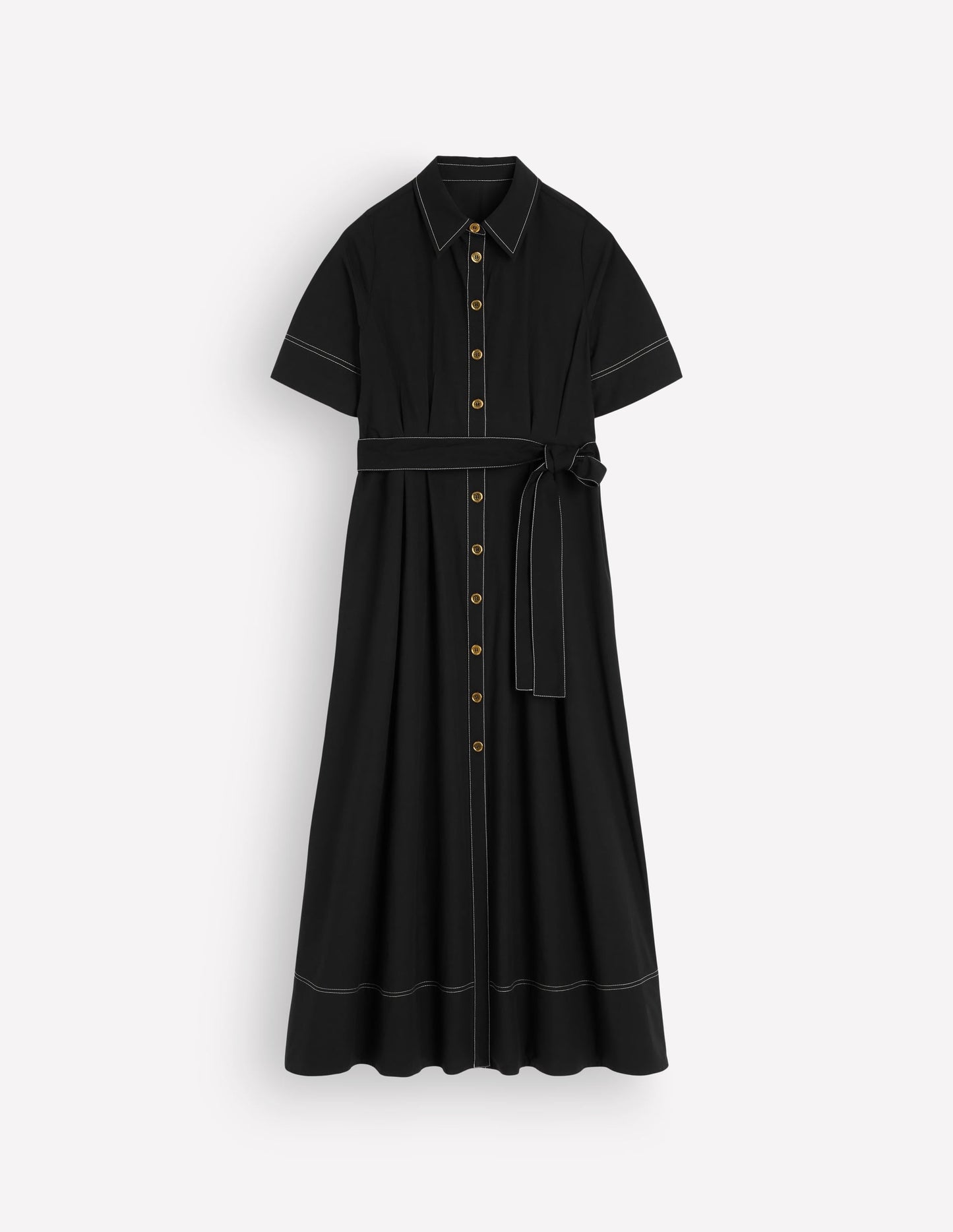 Sarah Cotton Midi Shirt Dress-Black