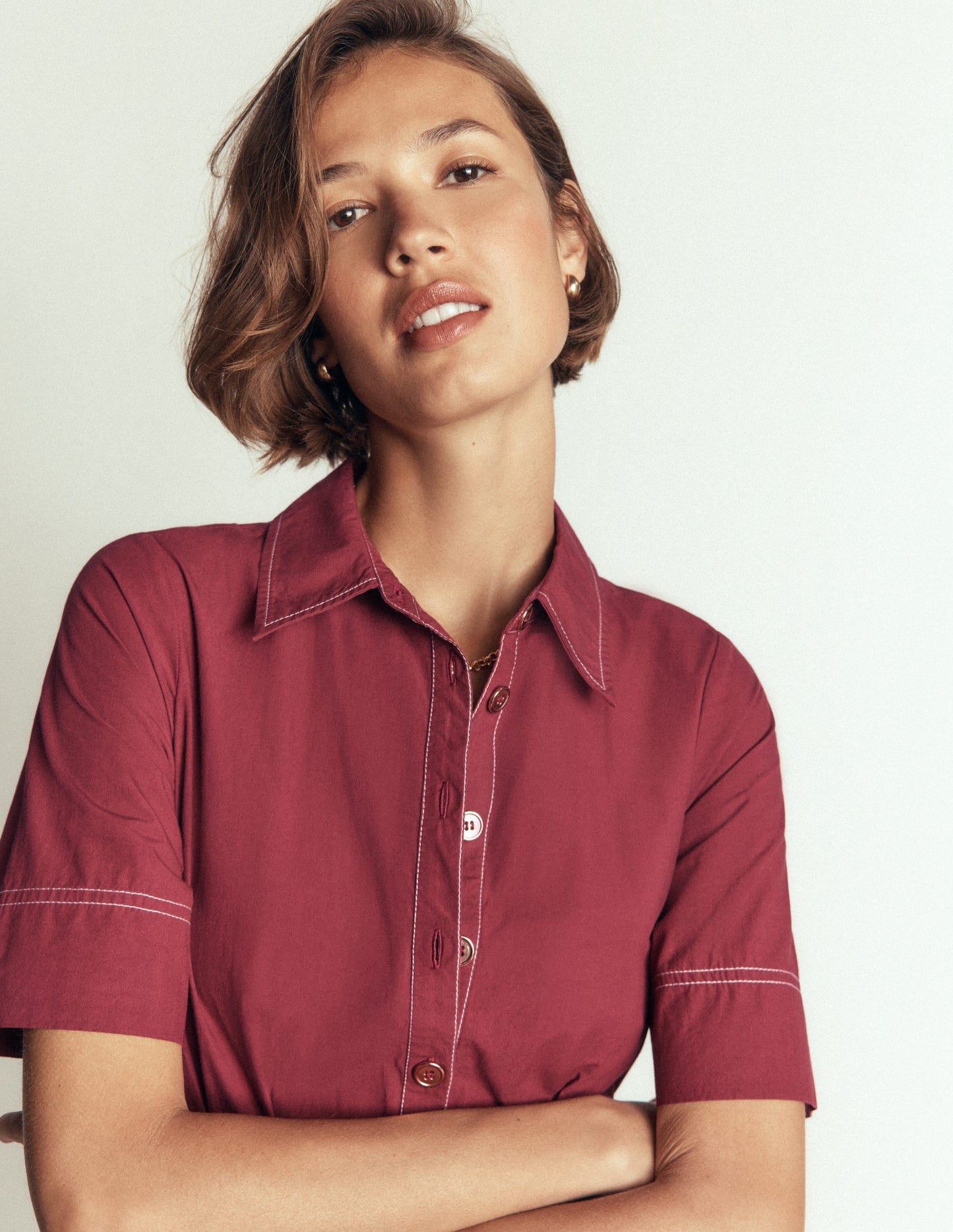 Sarah Cotton Midi Shirt Dress-Rich Chestnut