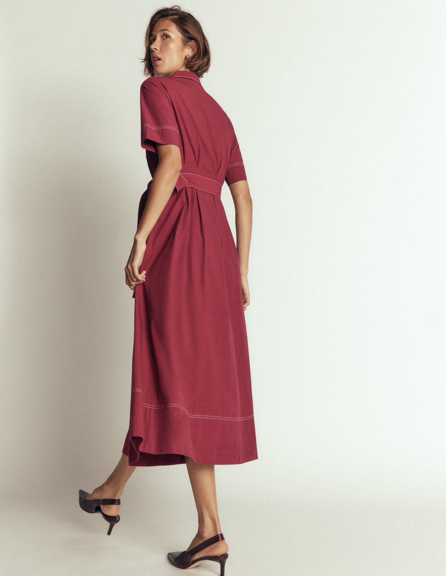 Sarah Cotton Midi Shirt Dress-Rich Chestnut