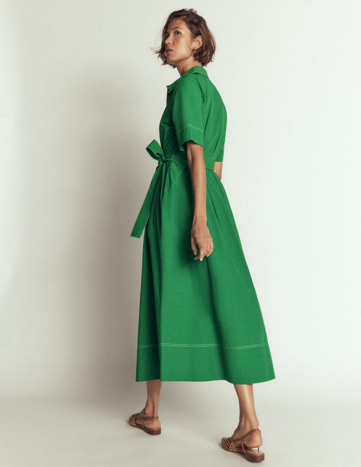 Sarah Cotton Midi Shirt Dress-Fresh Green