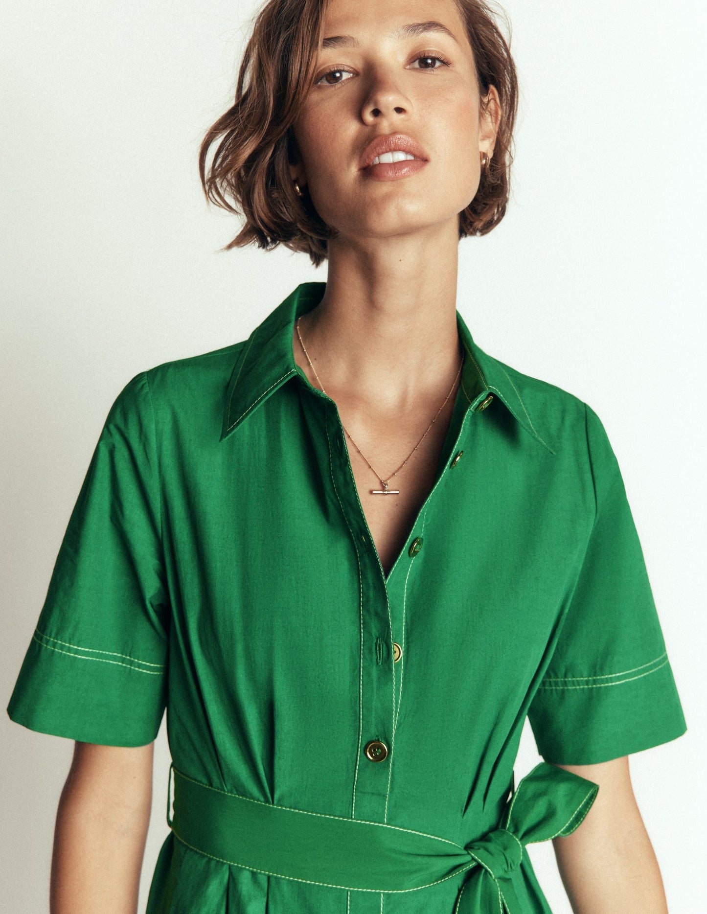 Sarah Cotton Midi Shirt Dress-Fresh Green