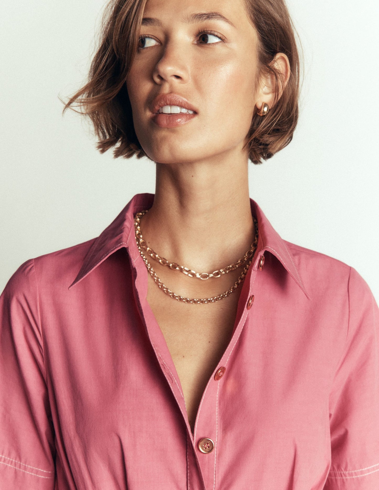 Sarah Cotton Midi Shirt Dress-Pink Heather