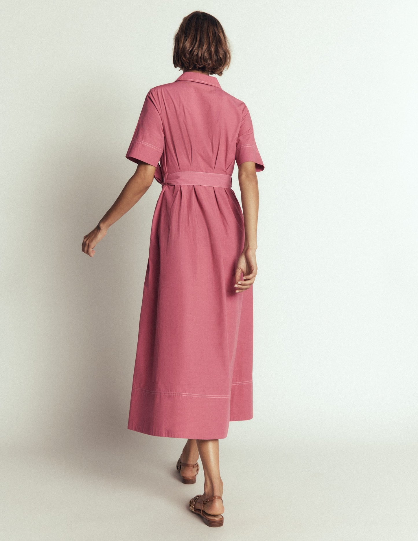 Sarah Cotton Midi Shirt Dress-Pink Heather
