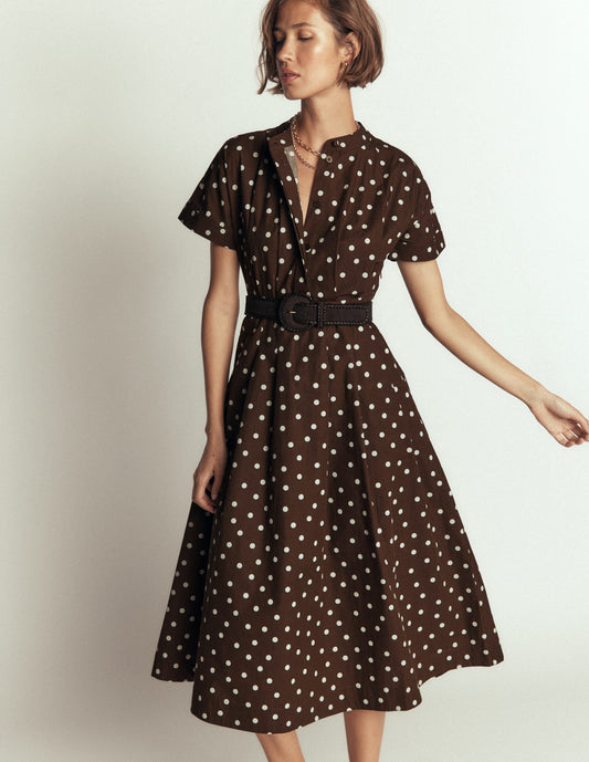 Grown On Sleeve Midi Dress-Raw Umber, Painted Dot Spaced