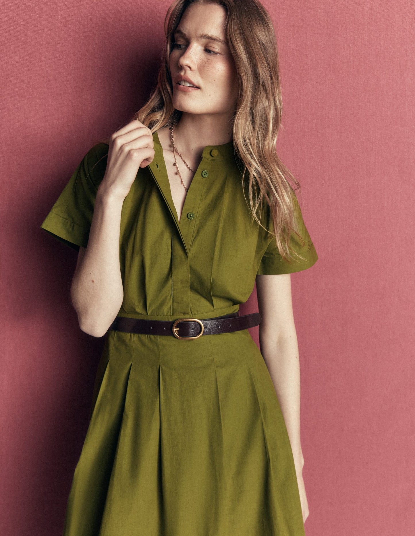 Grown On Sleeve Midi Dress-Olive