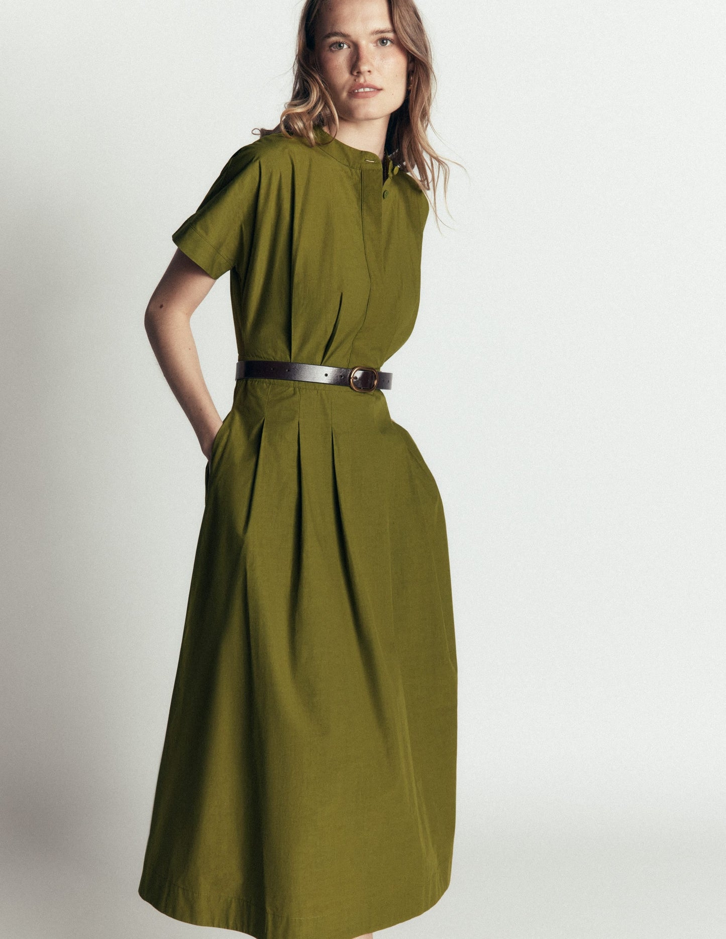 Grown On Sleeve Midi Dress-Olive