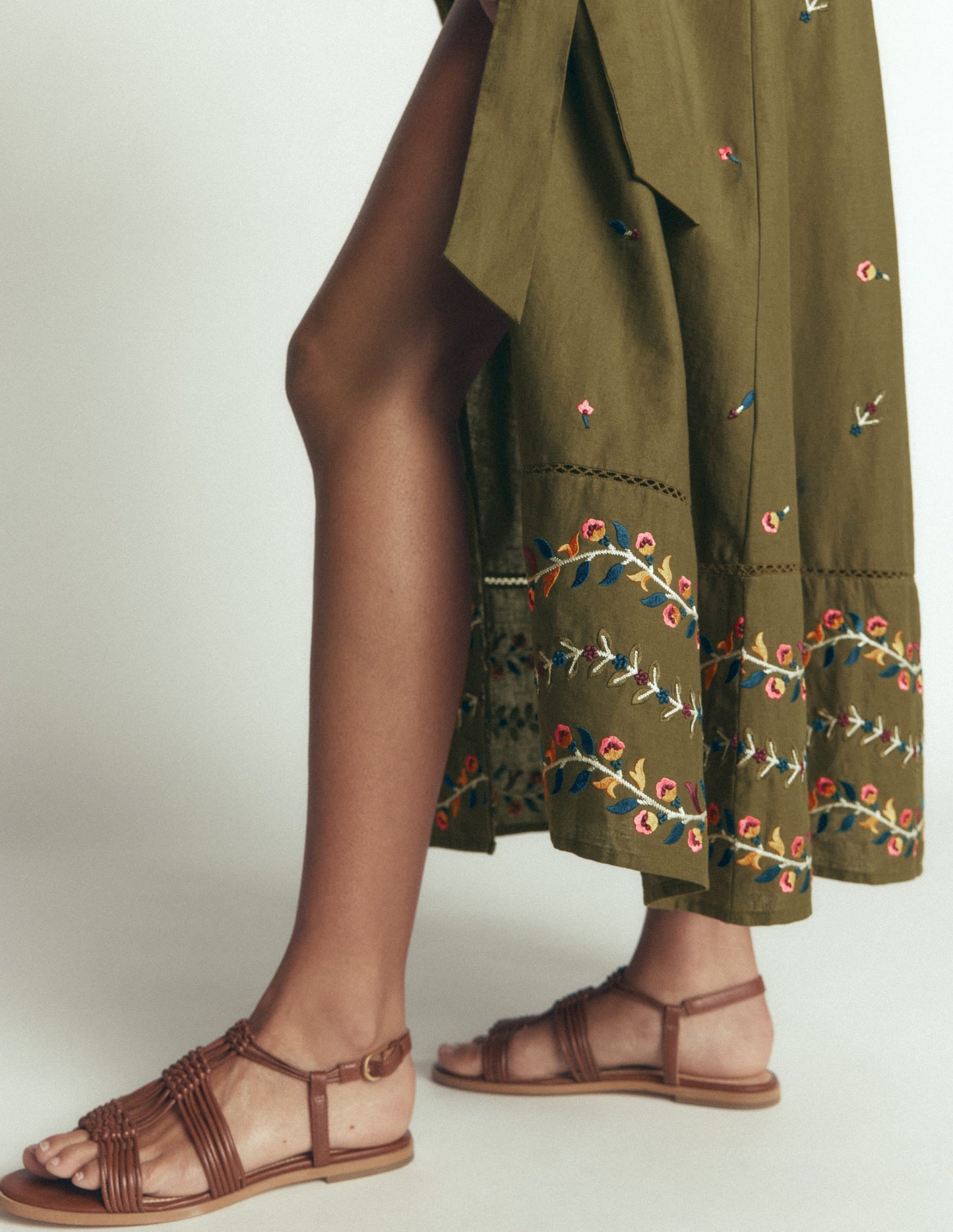 Embroidered Linen Dress-Woodland Green, Embroidery