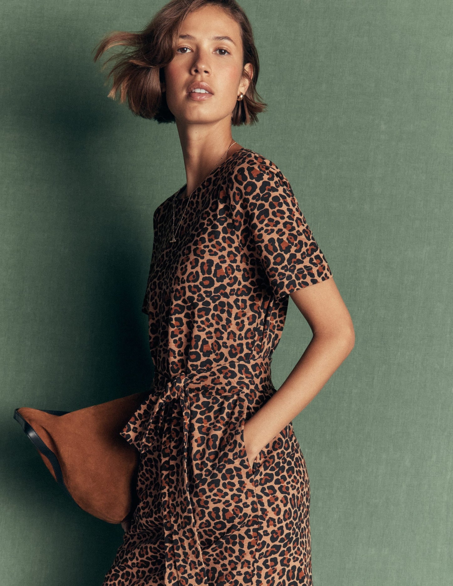 T-Shirt Jersey Midi Dress-Camel, Animal Fields