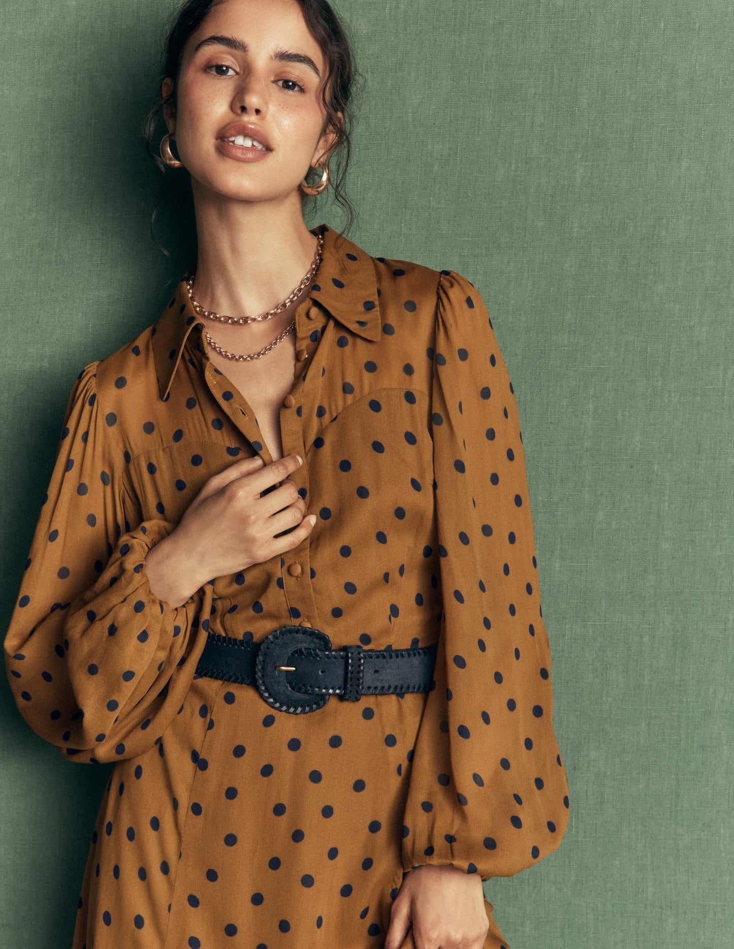 Sheer Yoke Shirt Dress-Rubber and Navy, Painted Dot