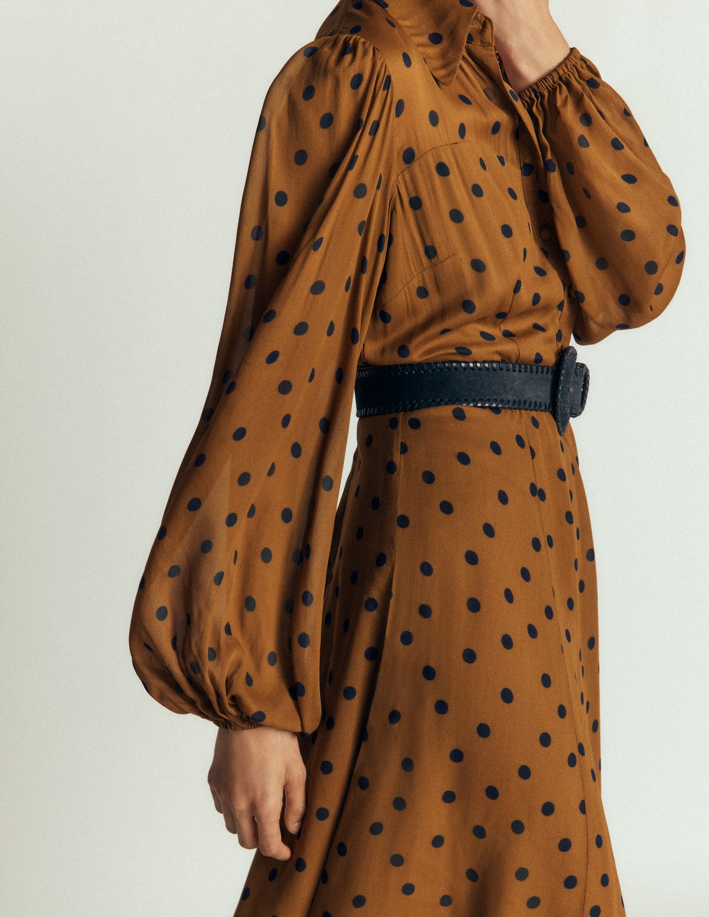 Sheer Yoke Shirt Dress-Rubber and Navy, Painted Dot