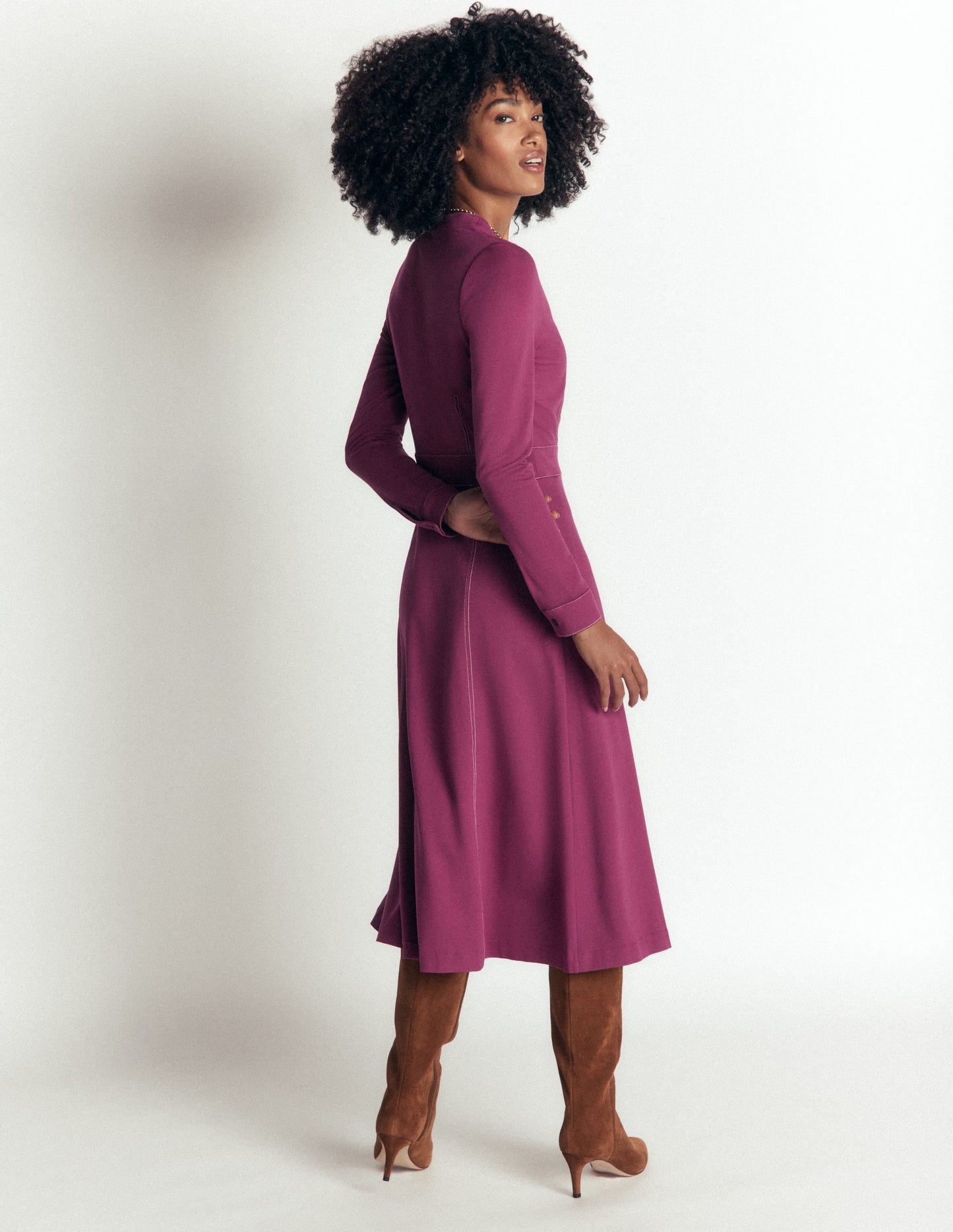 Alex Ponte Contrast Midi Dress-Raspberry Coulis