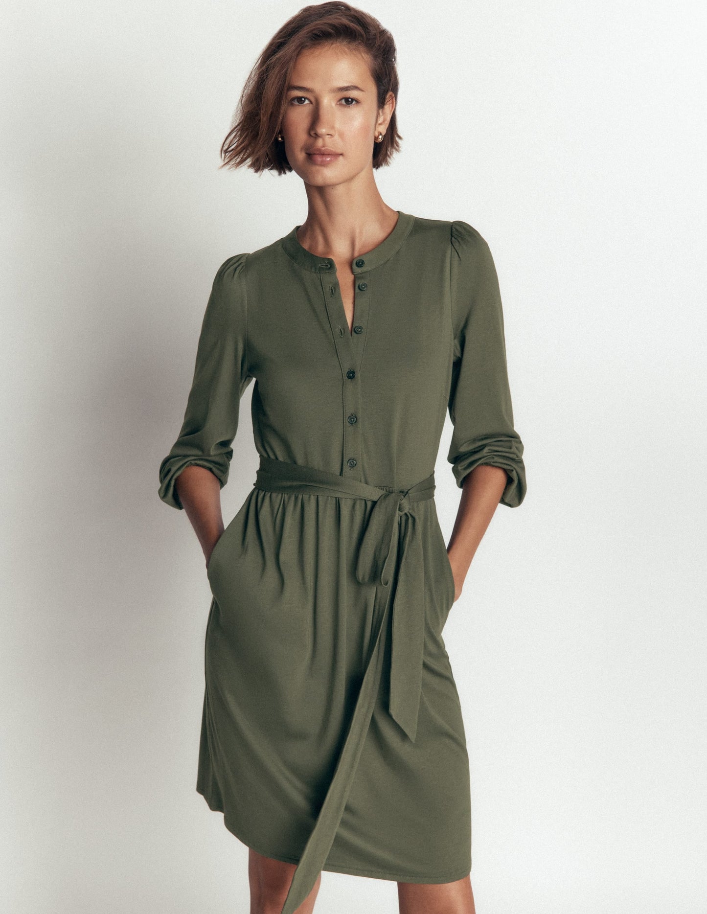 Adele Belted Jersey Dress-Chrome Green