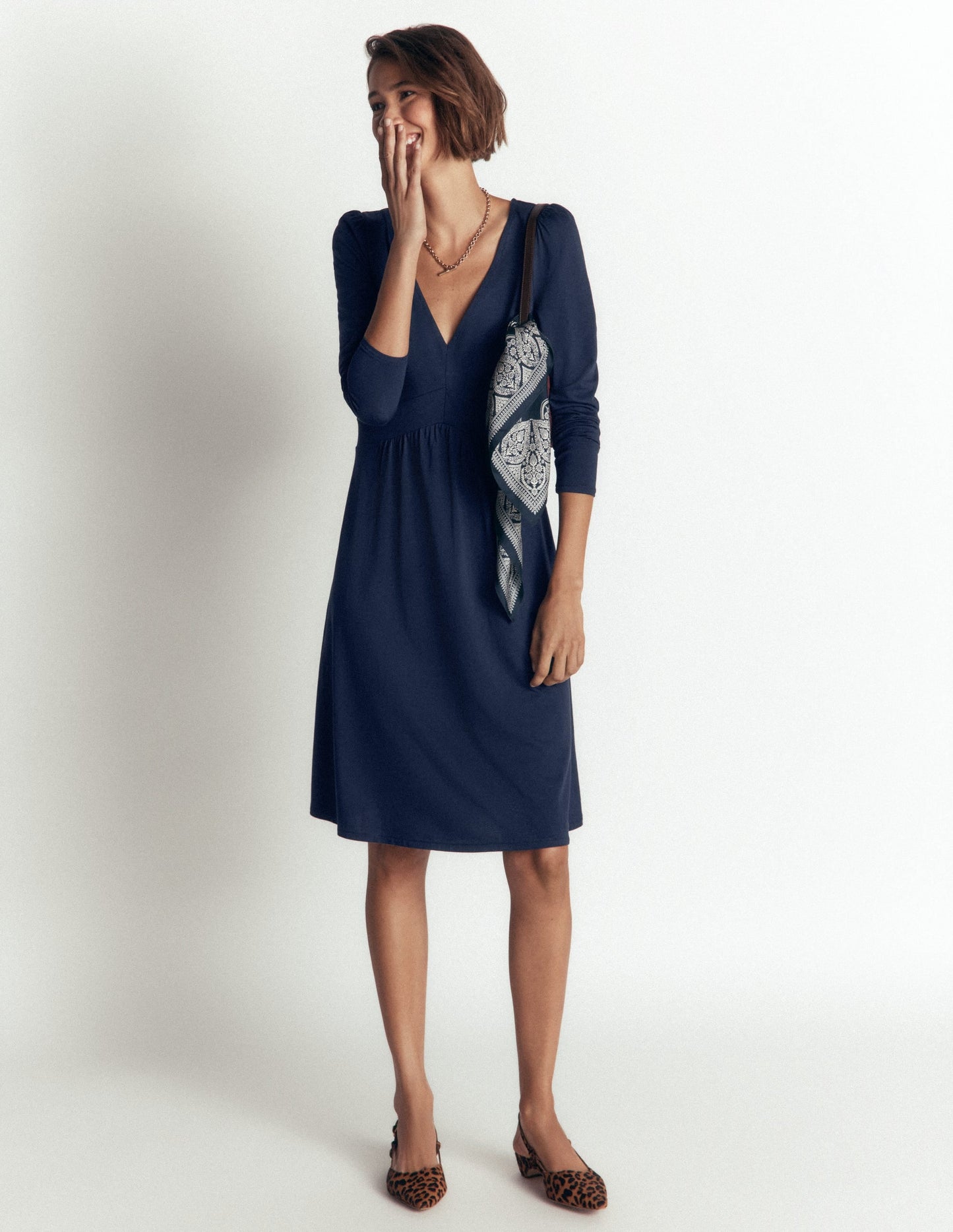 Briony Jersey Short Dress-Navy