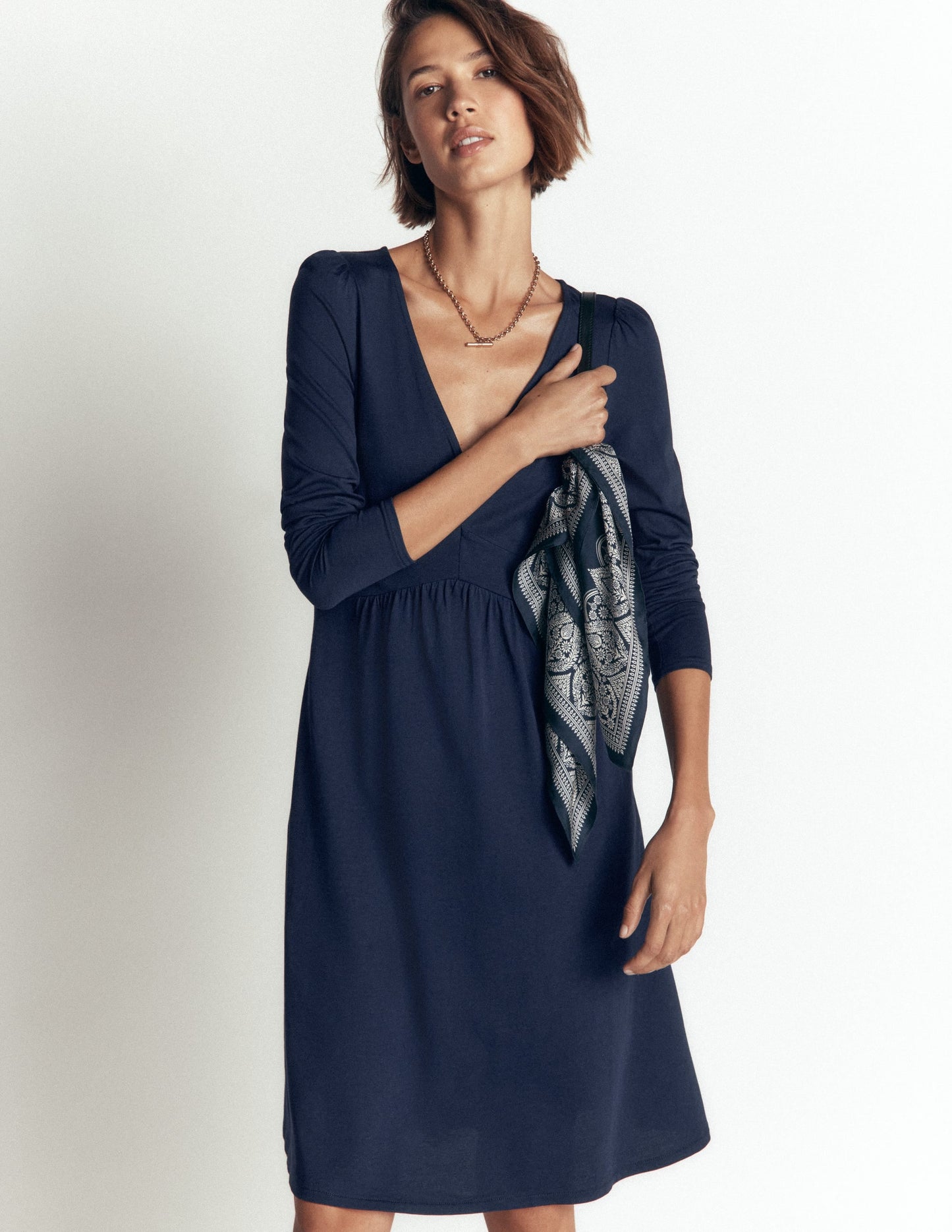 Briony Jersey Short Dress-Navy