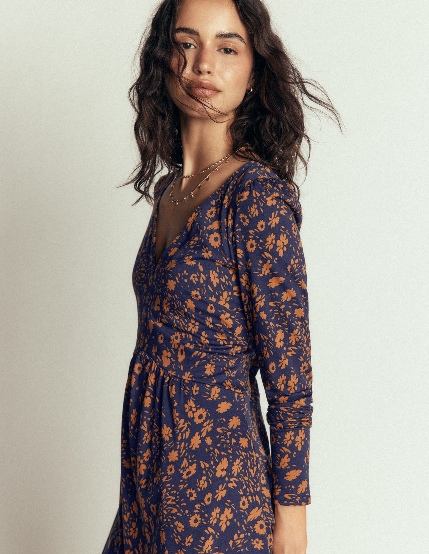 Briony Jersey Short Dress-French Navy, Scattered Flora