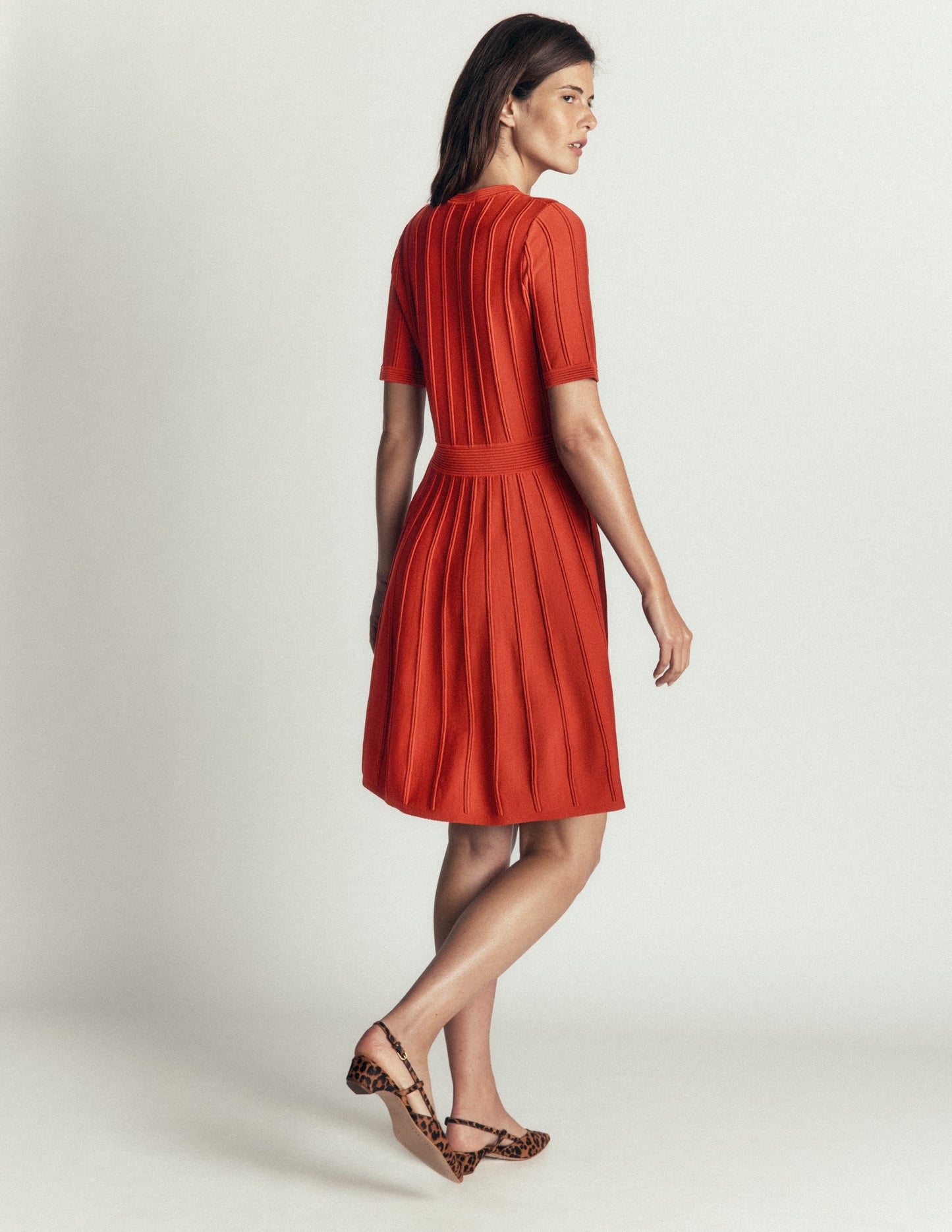 Button Front Stitch Dress-Burnt Orange