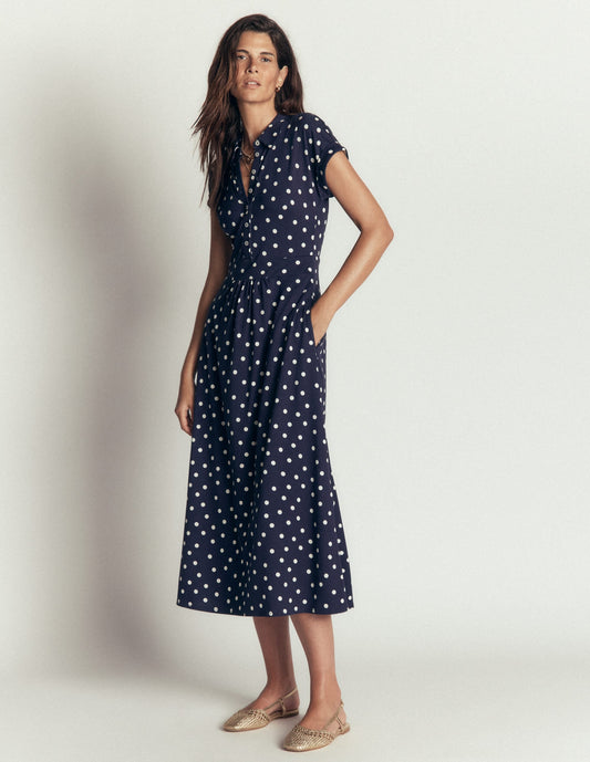 Fae Jersey Shirt Dress-French Navy, Boden Dot Spaced