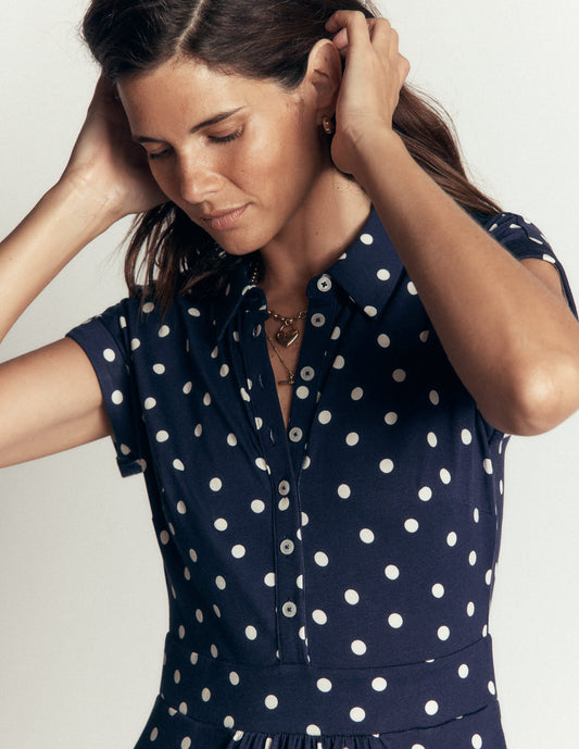 Fae Jersey Shirt Dress-French Navy, Boden Dot Spaced