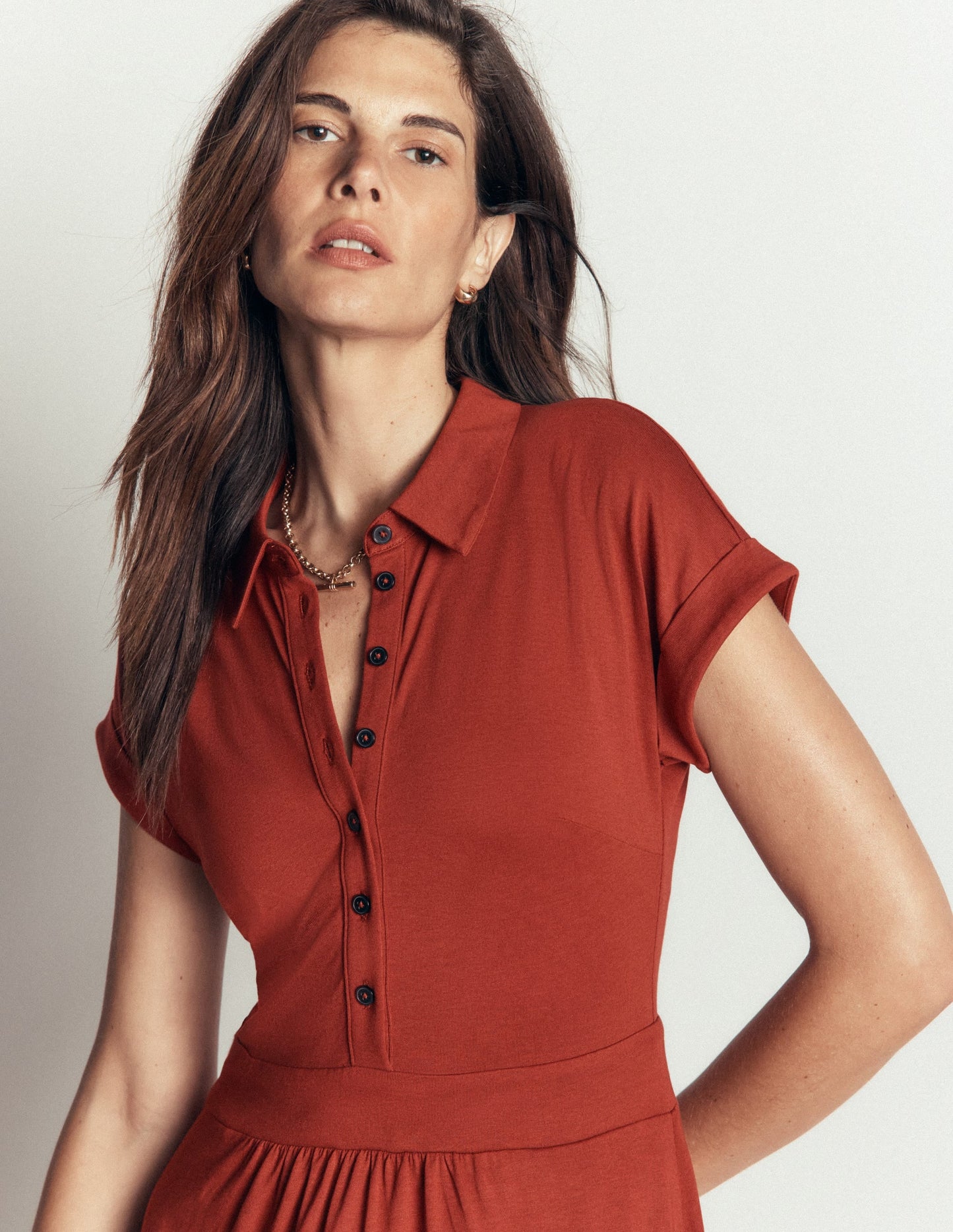 Fae Jersey Shirt Dress-Burnt Orange