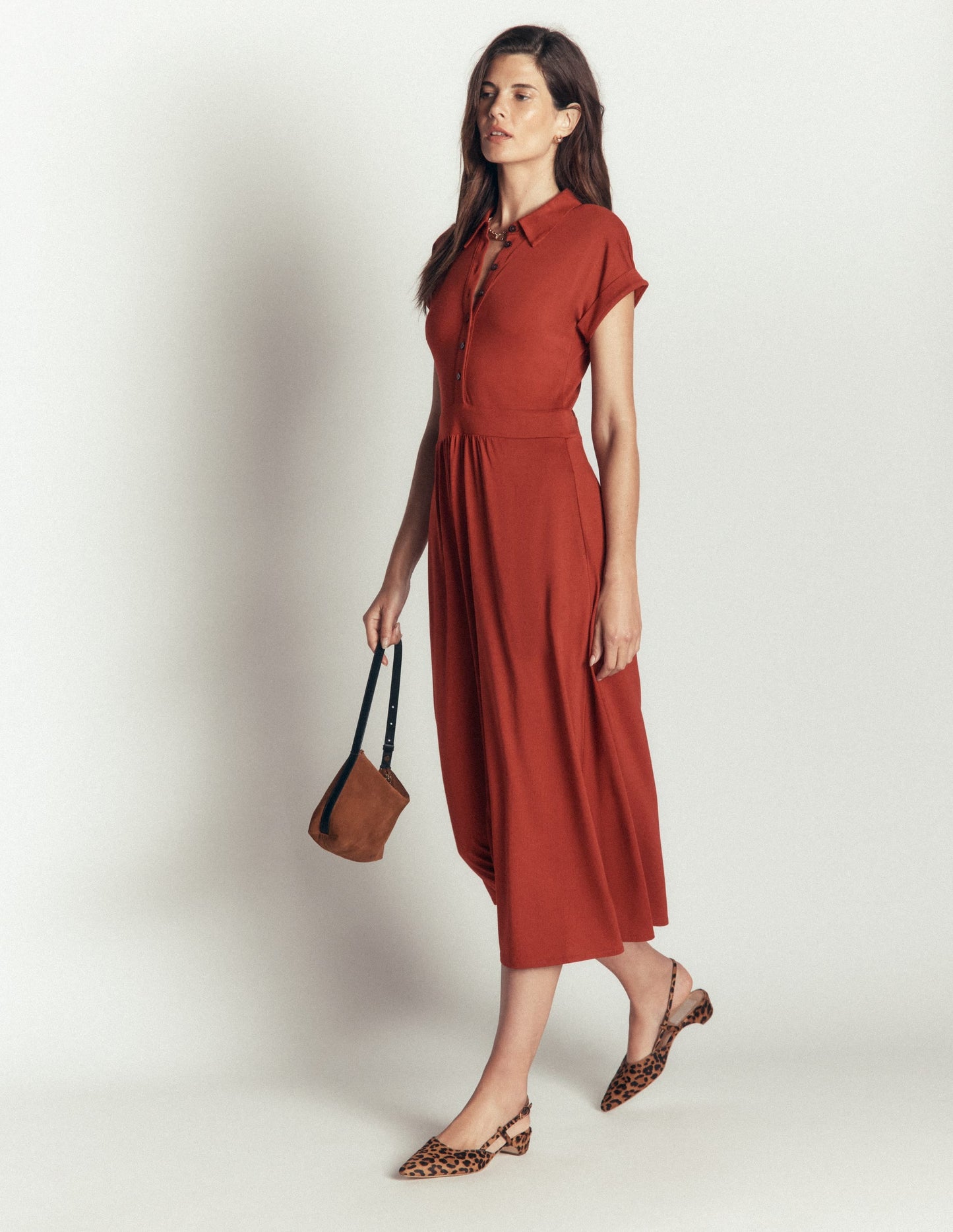 Fae Jersey Shirt Dress-Burnt Orange