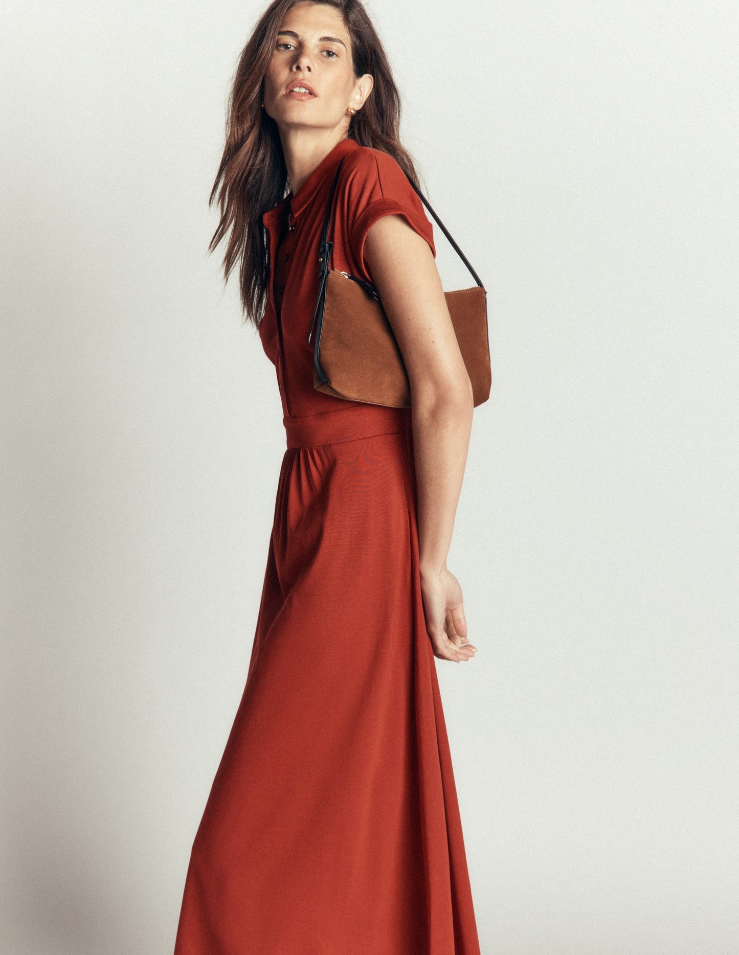 Fae Jersey Shirt Dress-Burnt Orange