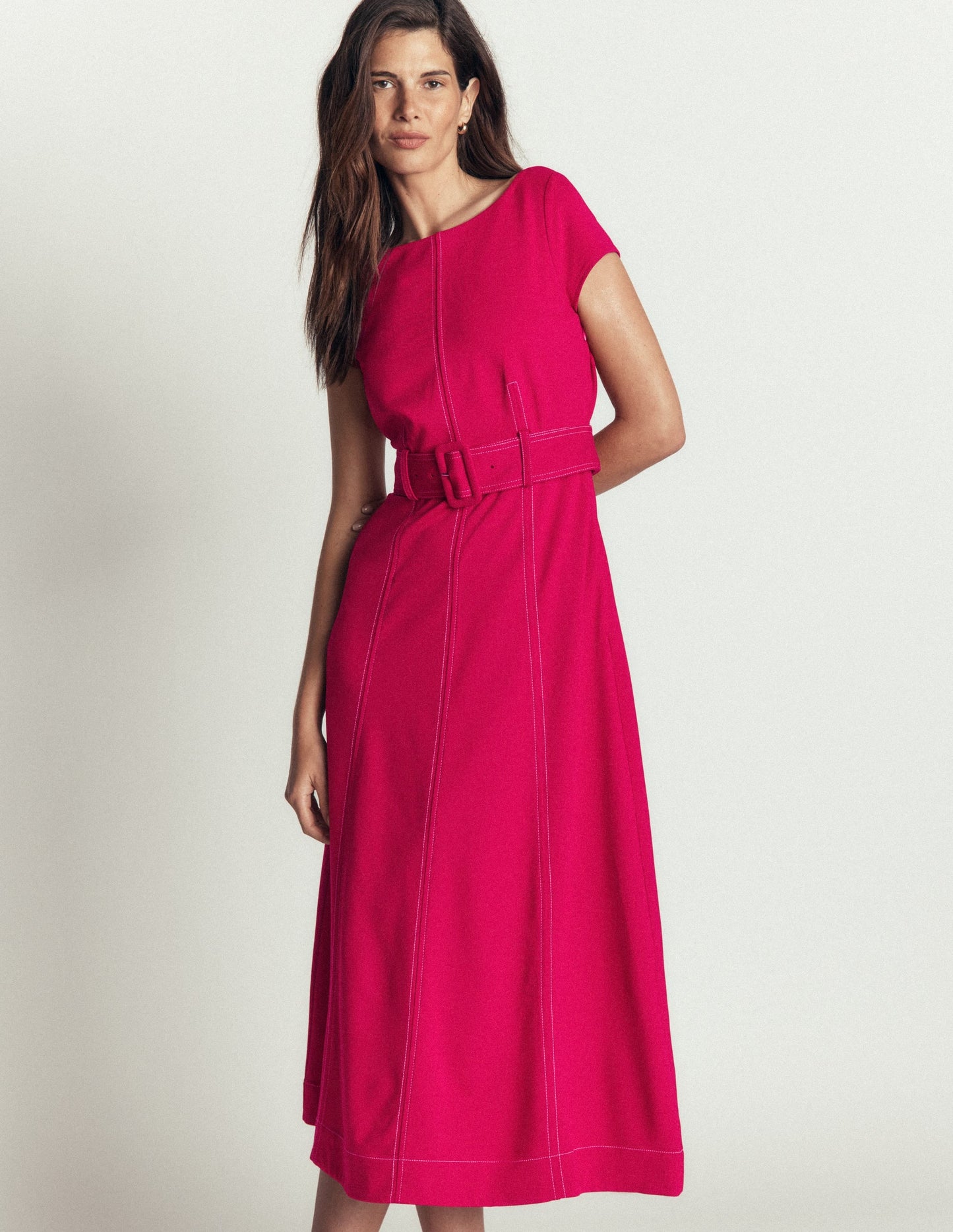 Topstitch Ponte Midi Dress-Pomegranate