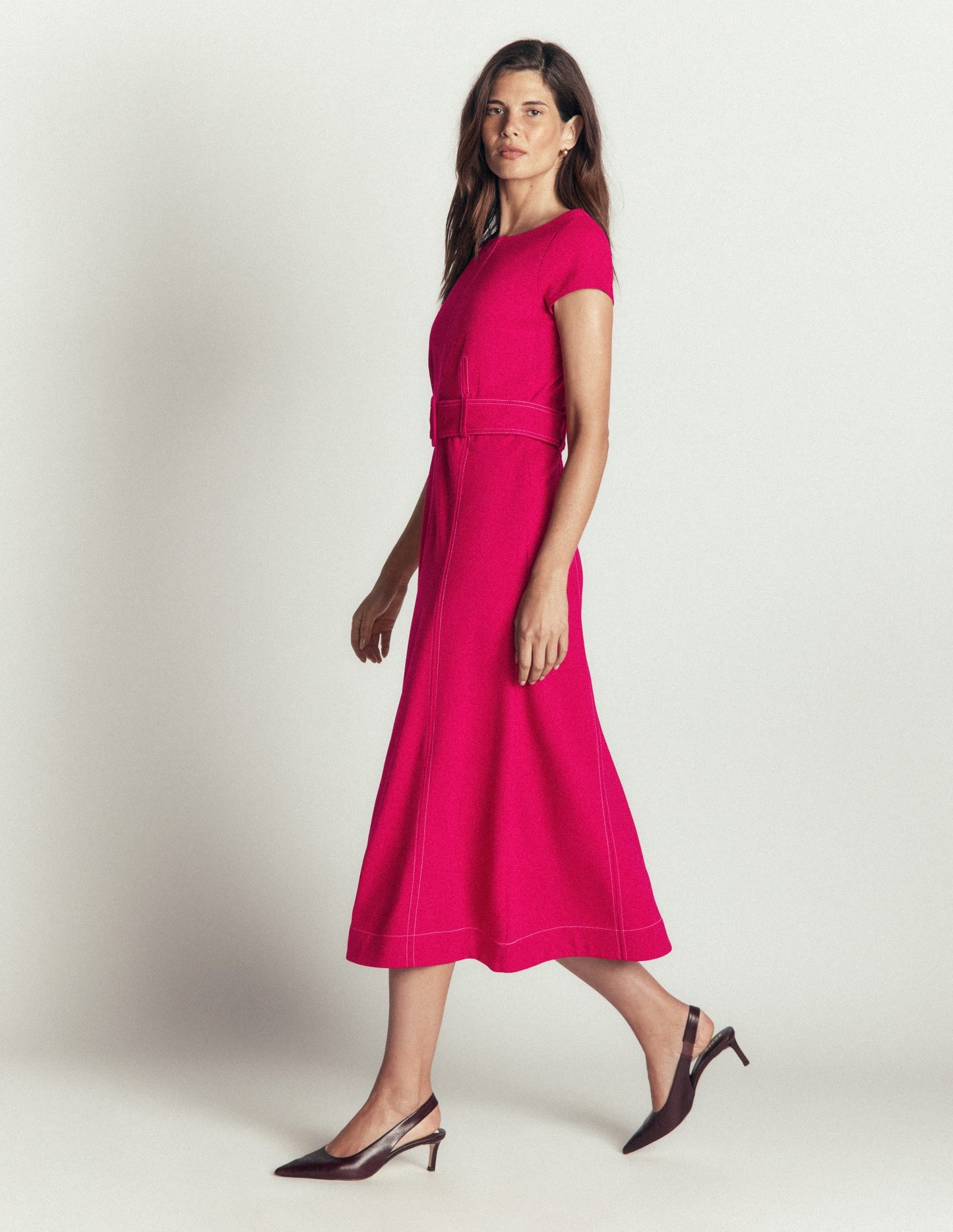 Topstitch Ponte Midi Dress-Pomegranate