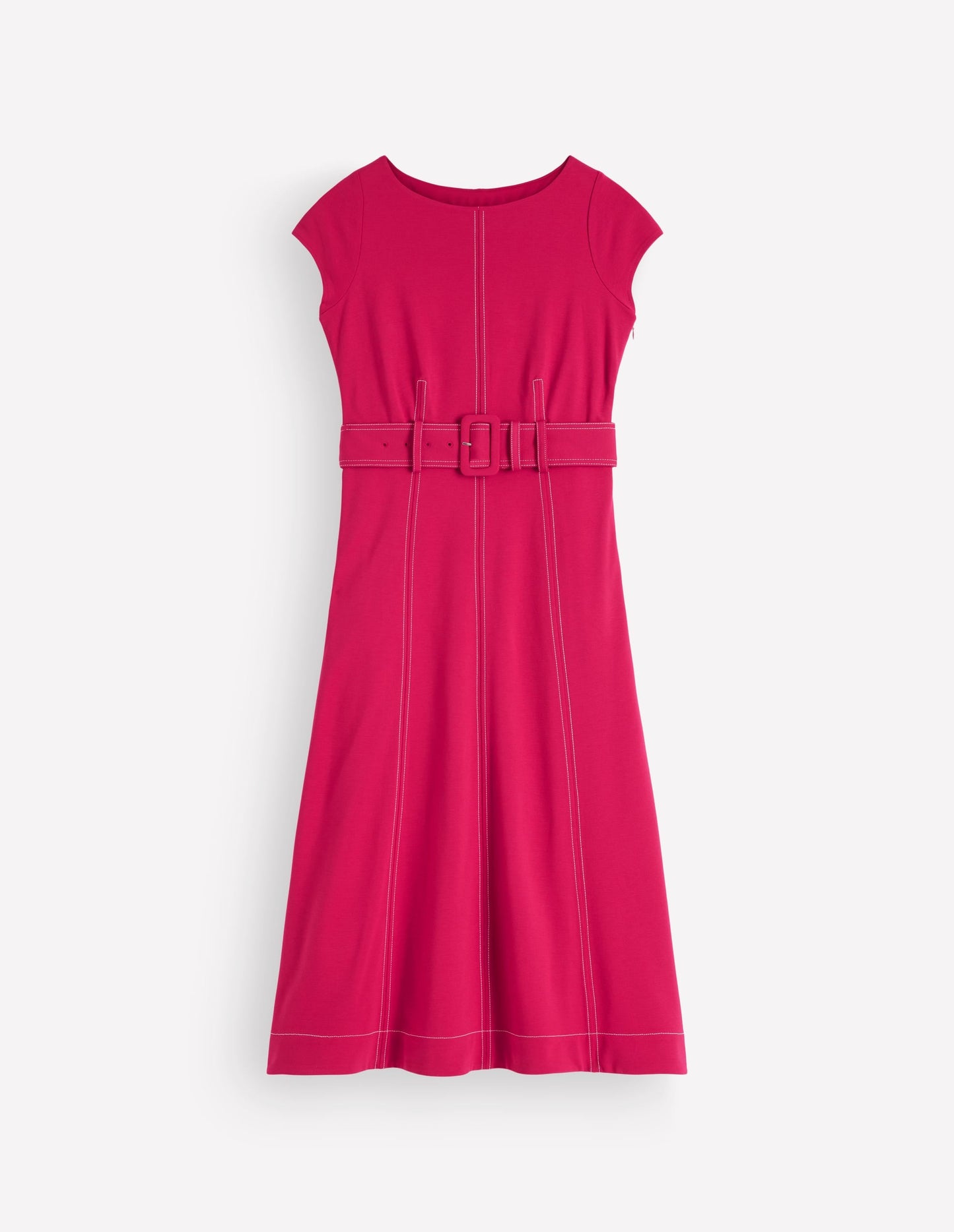 Topstitch Ponte Midi Dress-Pomegranate