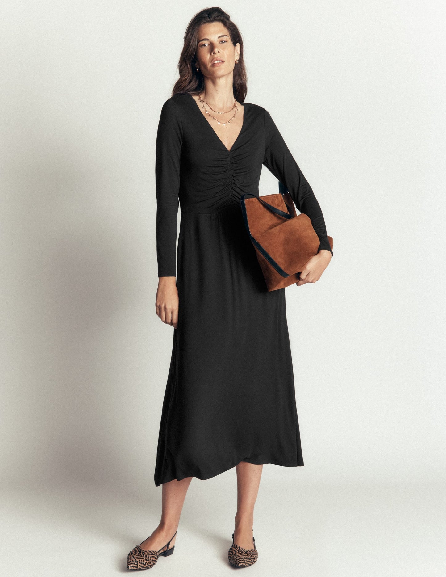 Jasmine Ruched Jersey Dress-Black
