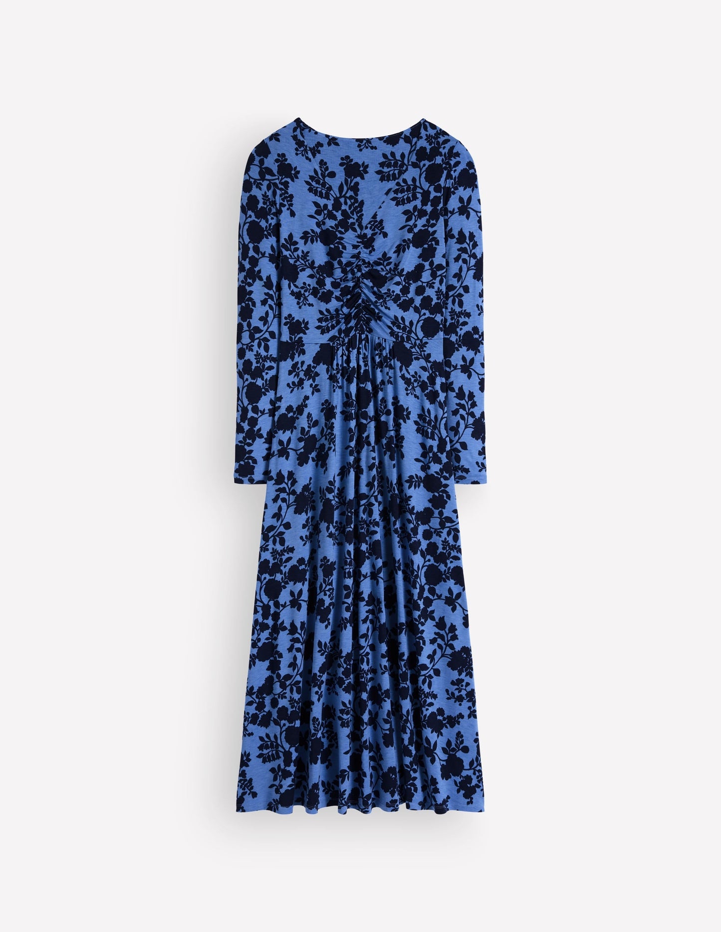 Jasmine Ruched Jersey Dress-Forget Me Not, Bouquet Breeze