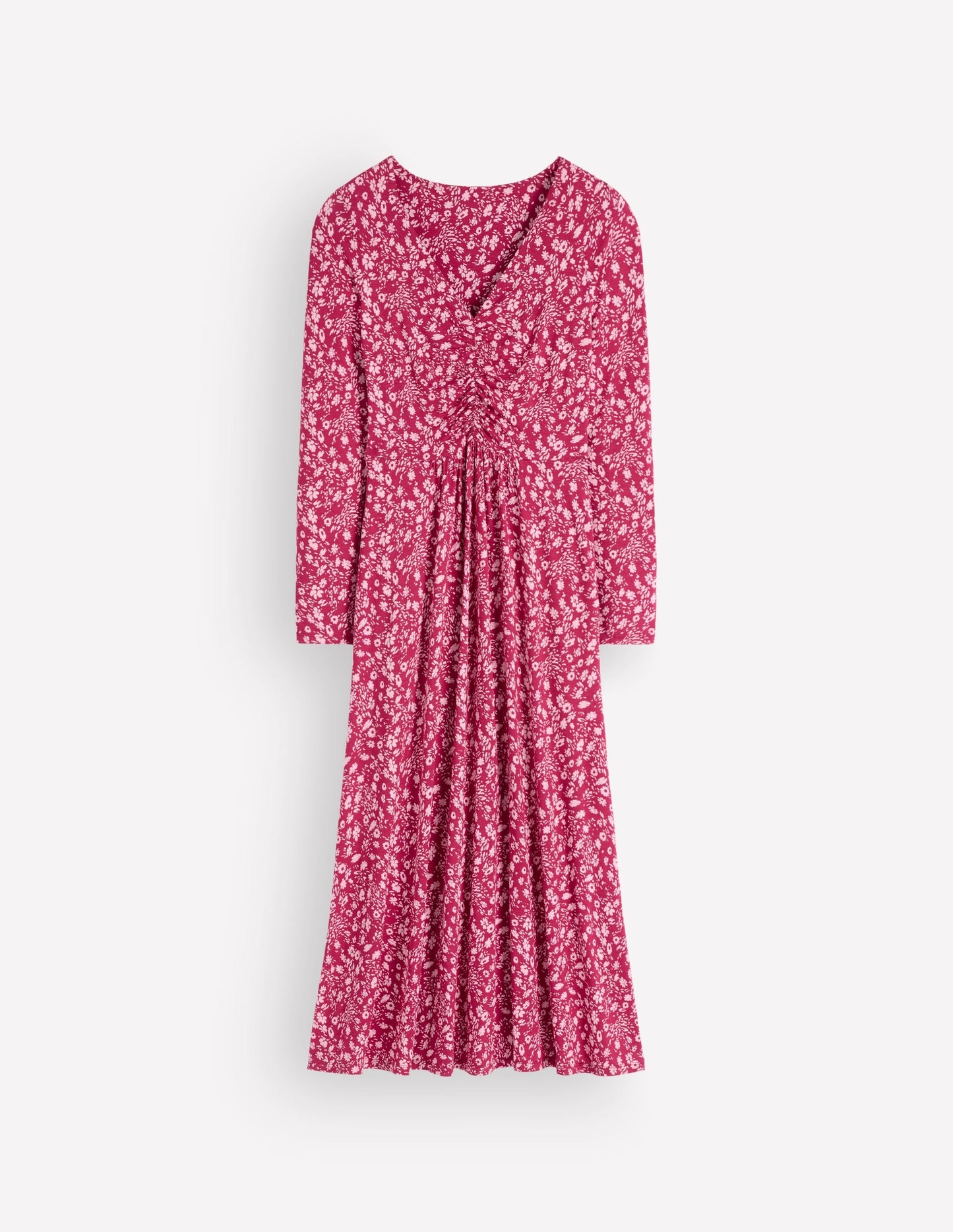 Jasmine Ruched Jersey Dress-Sweet Cherry, Scattered Flora