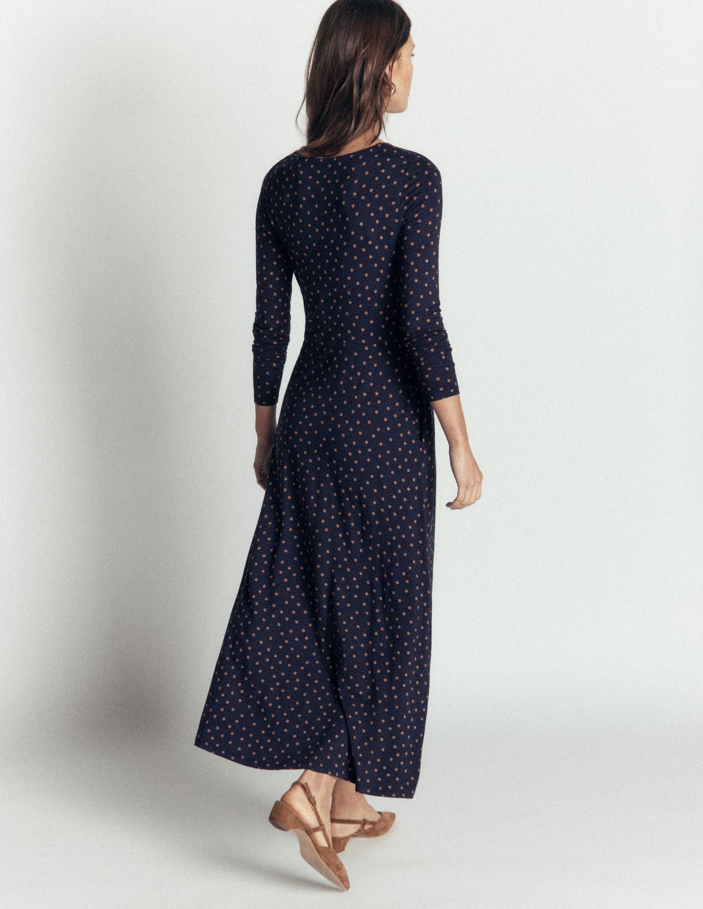 Jasmine Ruched Jersey Dress-French Navy, Painted Dot Space