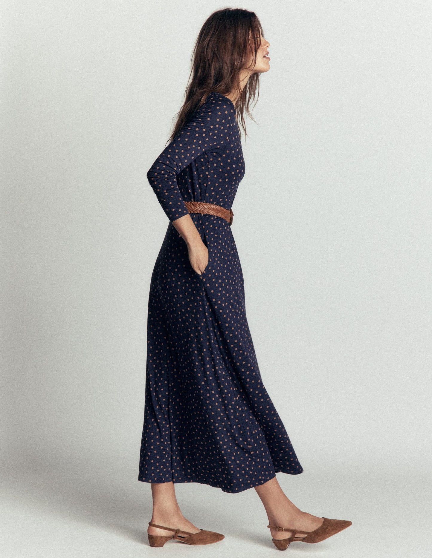 Jasmine Ruched Jersey Dress-French Navy, Painted Dot Space