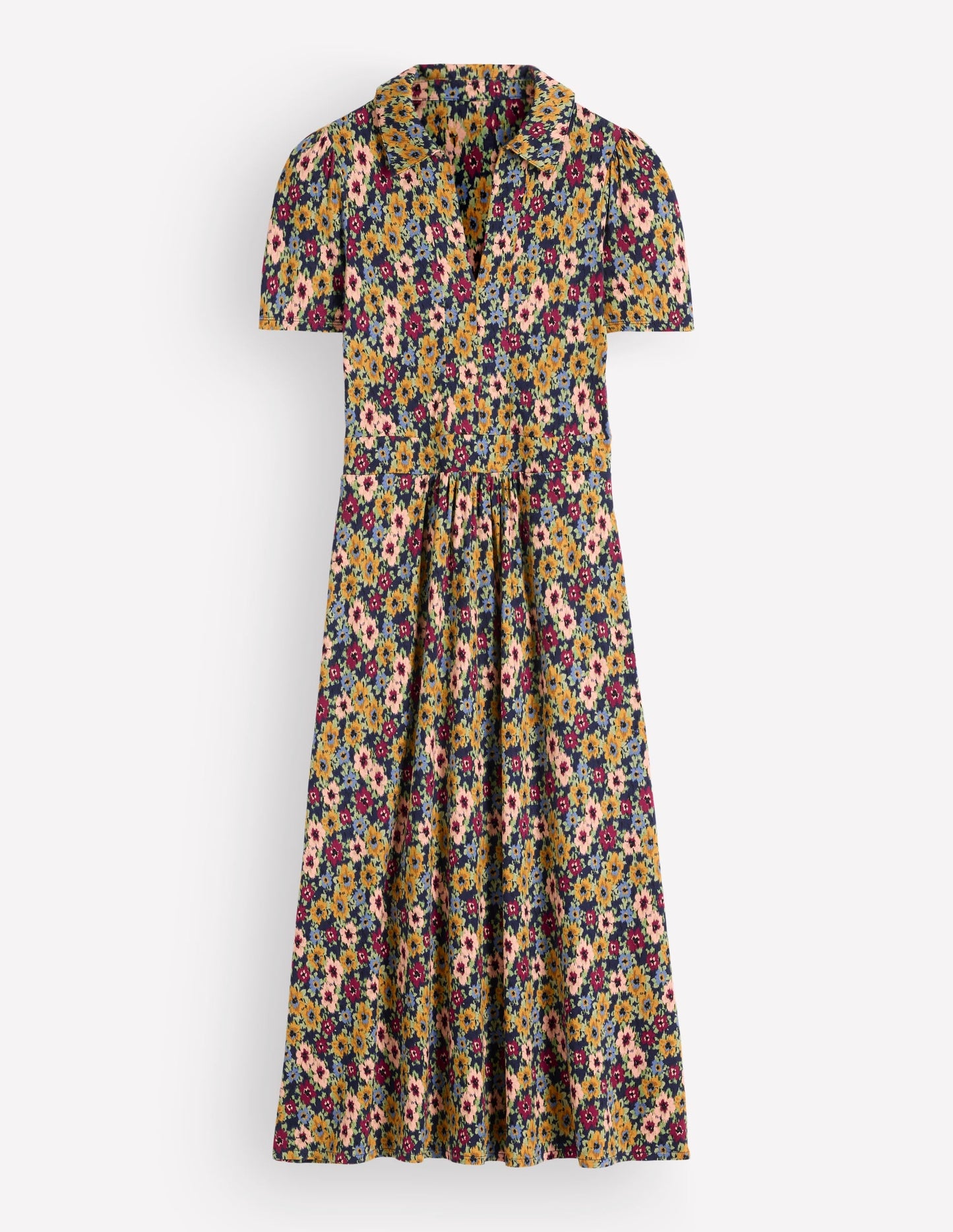 Heidi Jersey Midi Tea Dress-French Navy, Flecked Garden