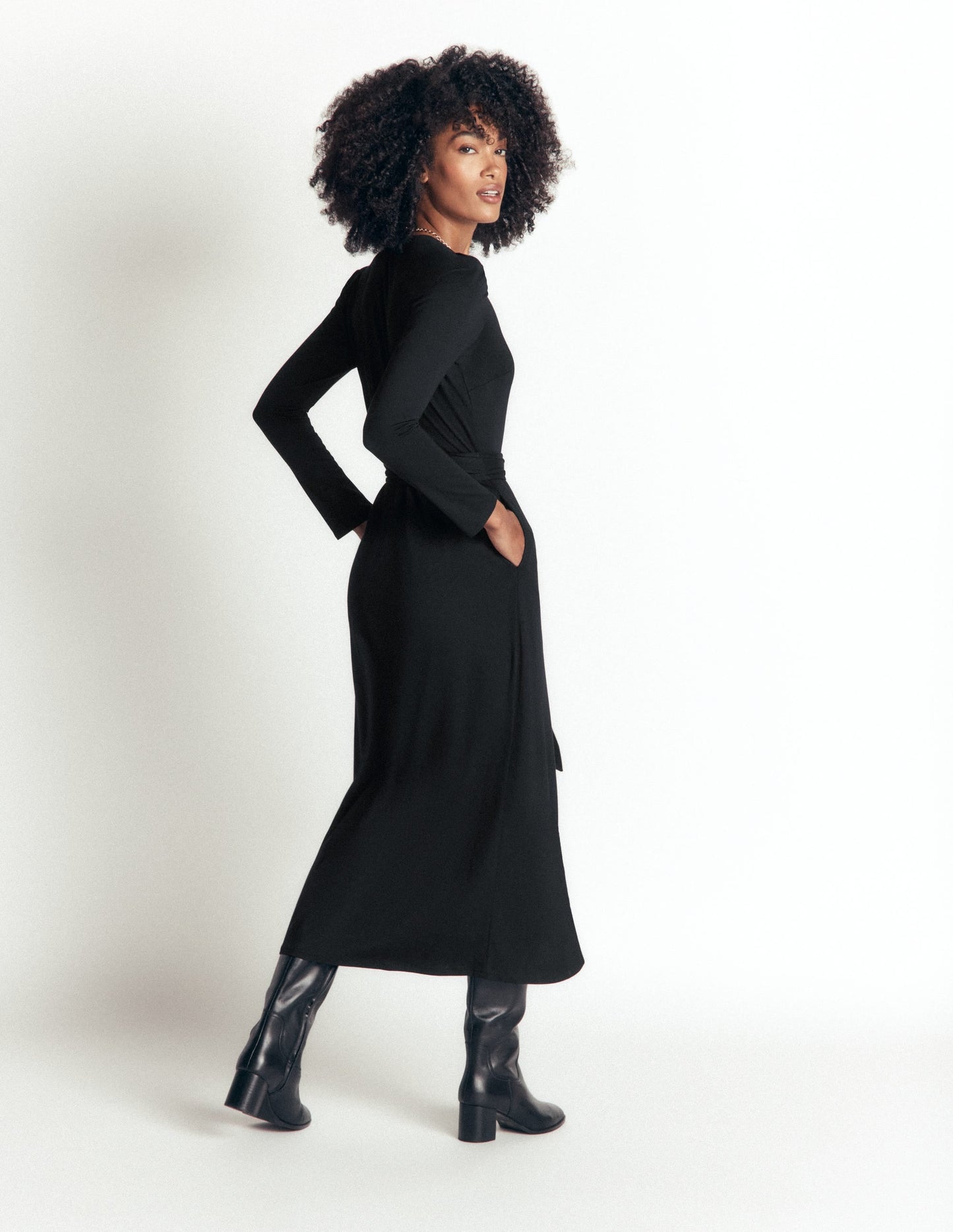 Honor Column Jersey Midi Dress-Black
