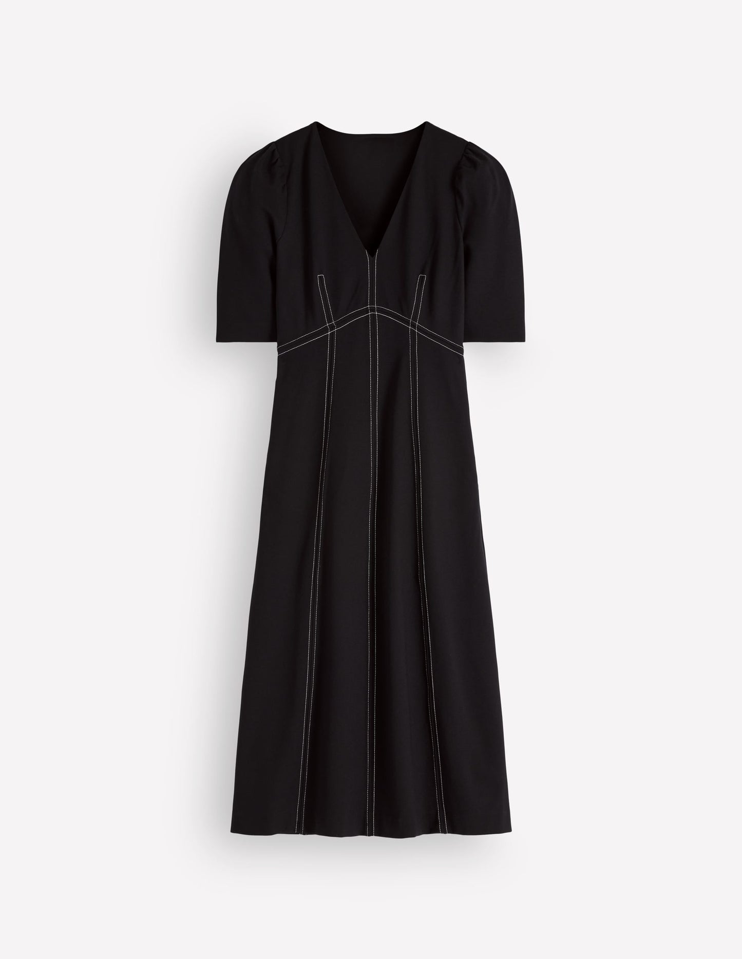Puff Sleeve Ponte Midi Dress-Black