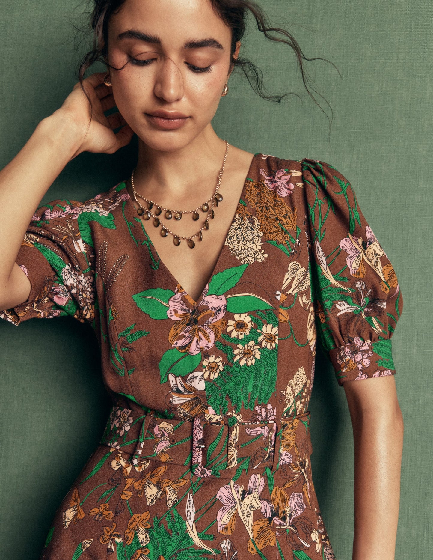 V Neck Layered Dress-Woodland, Whimsical Flora
