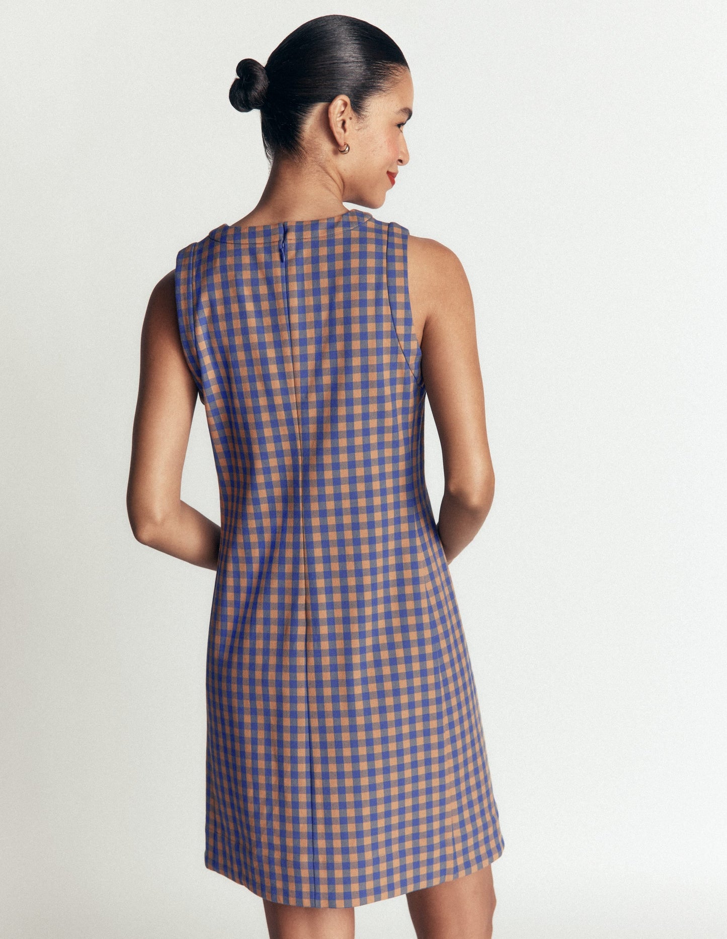 Lou Check Shift Dress-Camel, Blue Gingham