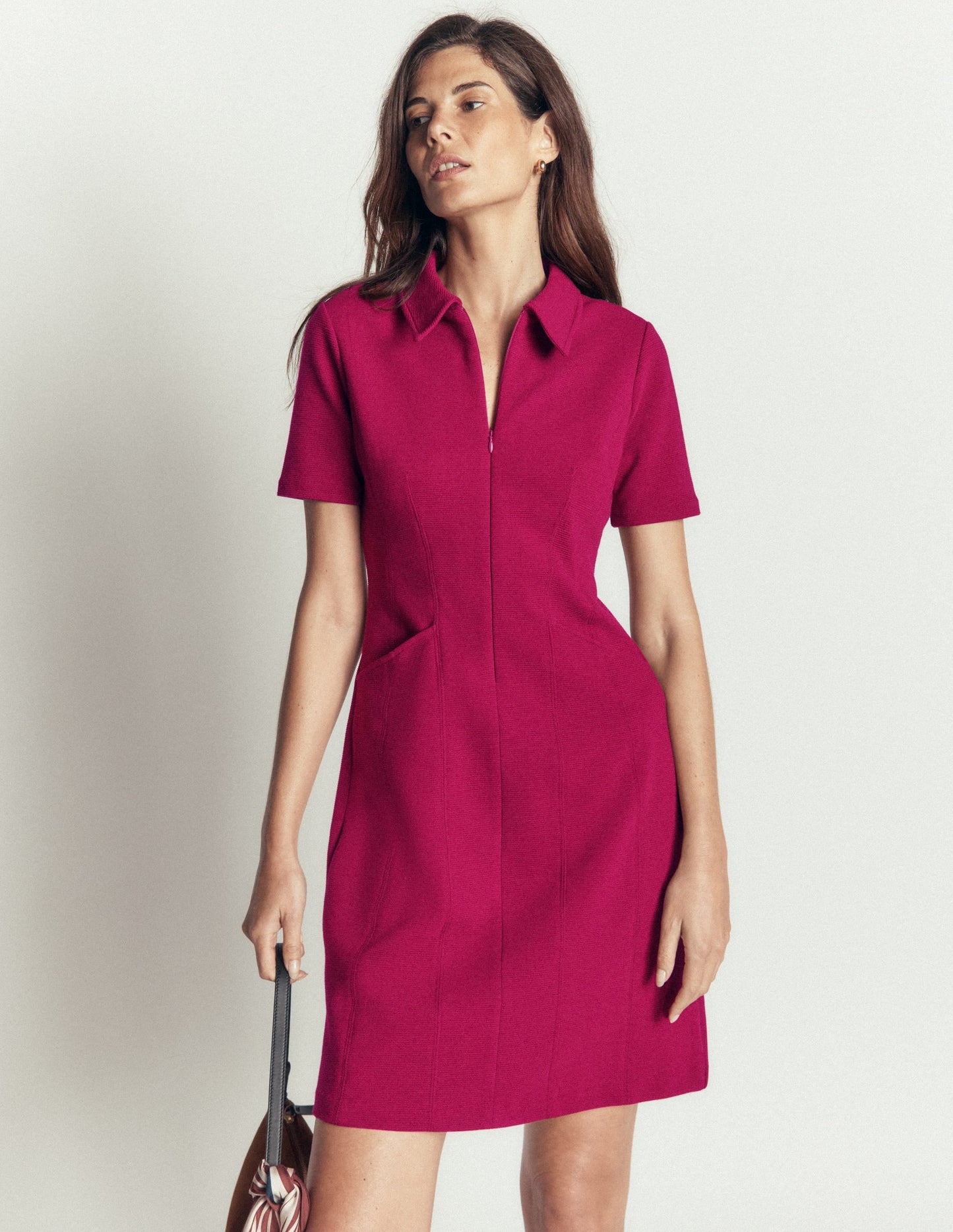 Nia Short Sleeve Ottoman Dress-Beetroot Red