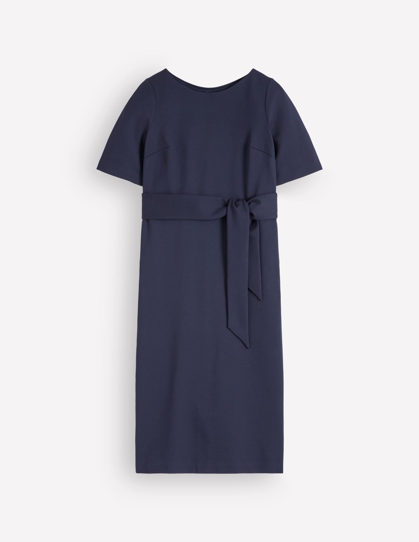 Belted Ponte Midi Dress-Navy