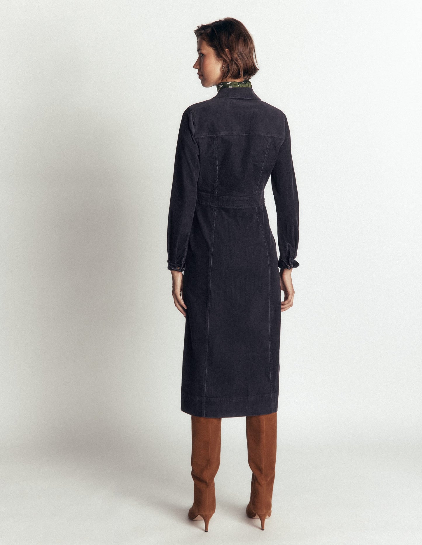 Fleur Cord Midi Dress-Navy