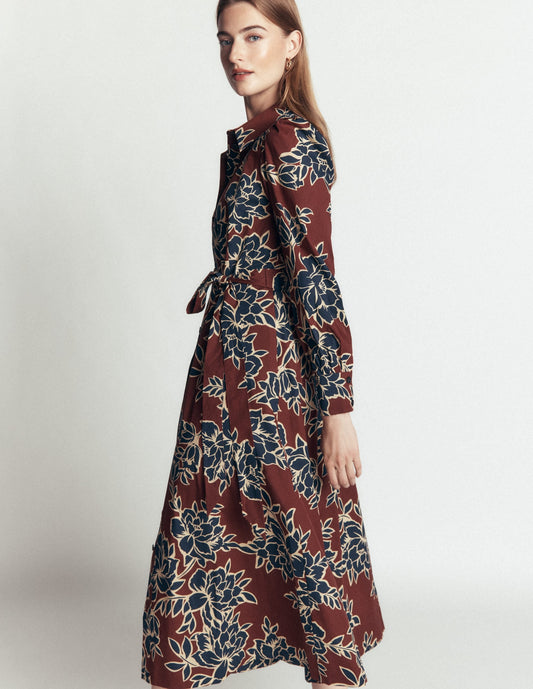 Maeve Cotton Midi Shirt Dress-Brown, Enchanted Peony Large