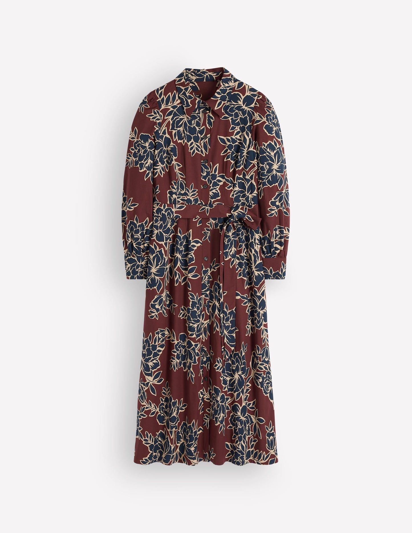 Maeve Cotton Midi Shirt Dress-Brown, Enchanted Peony Large
