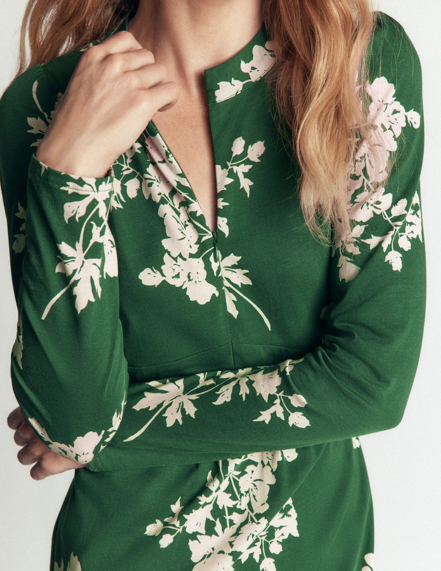 Hope Zip Detail Jersey Dress-Hunter Green, Flecked Bunch