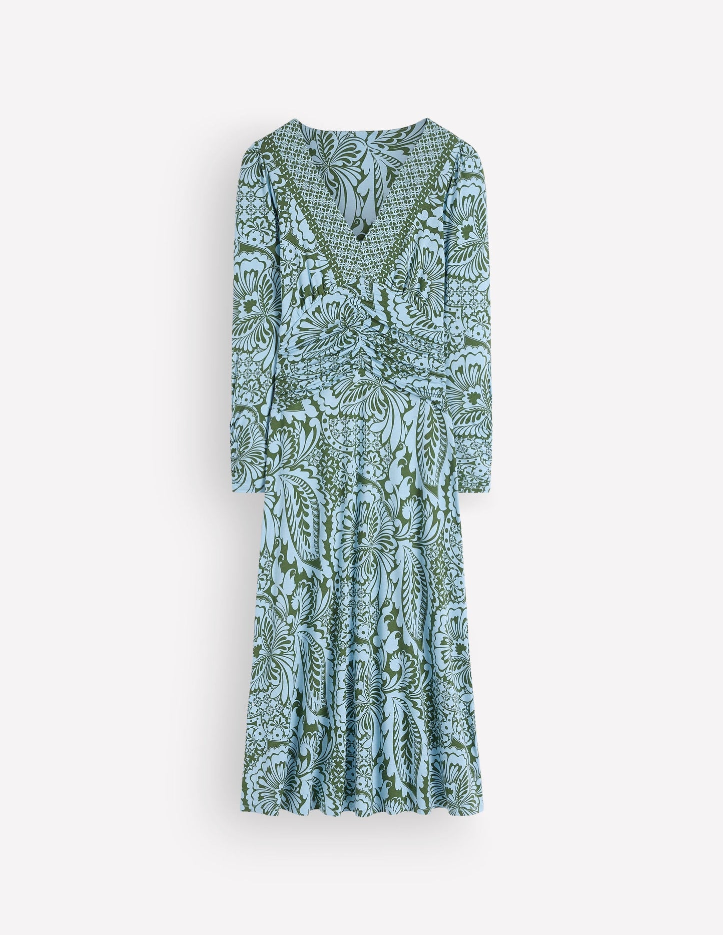 Mya Ruched Jersey Midi Dress-Forest Green, Botanical Medley