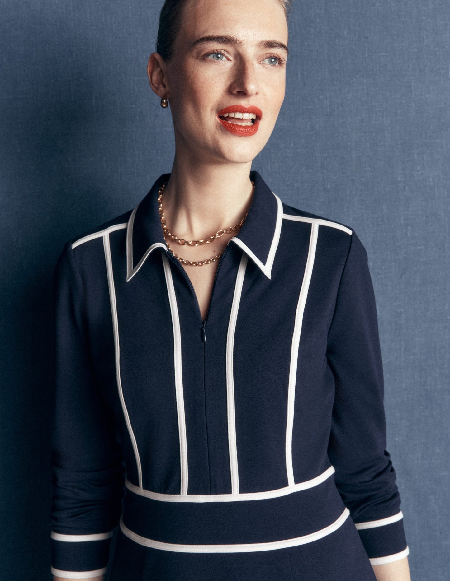 Ula Ponte Short Dress-Navy, Ivory