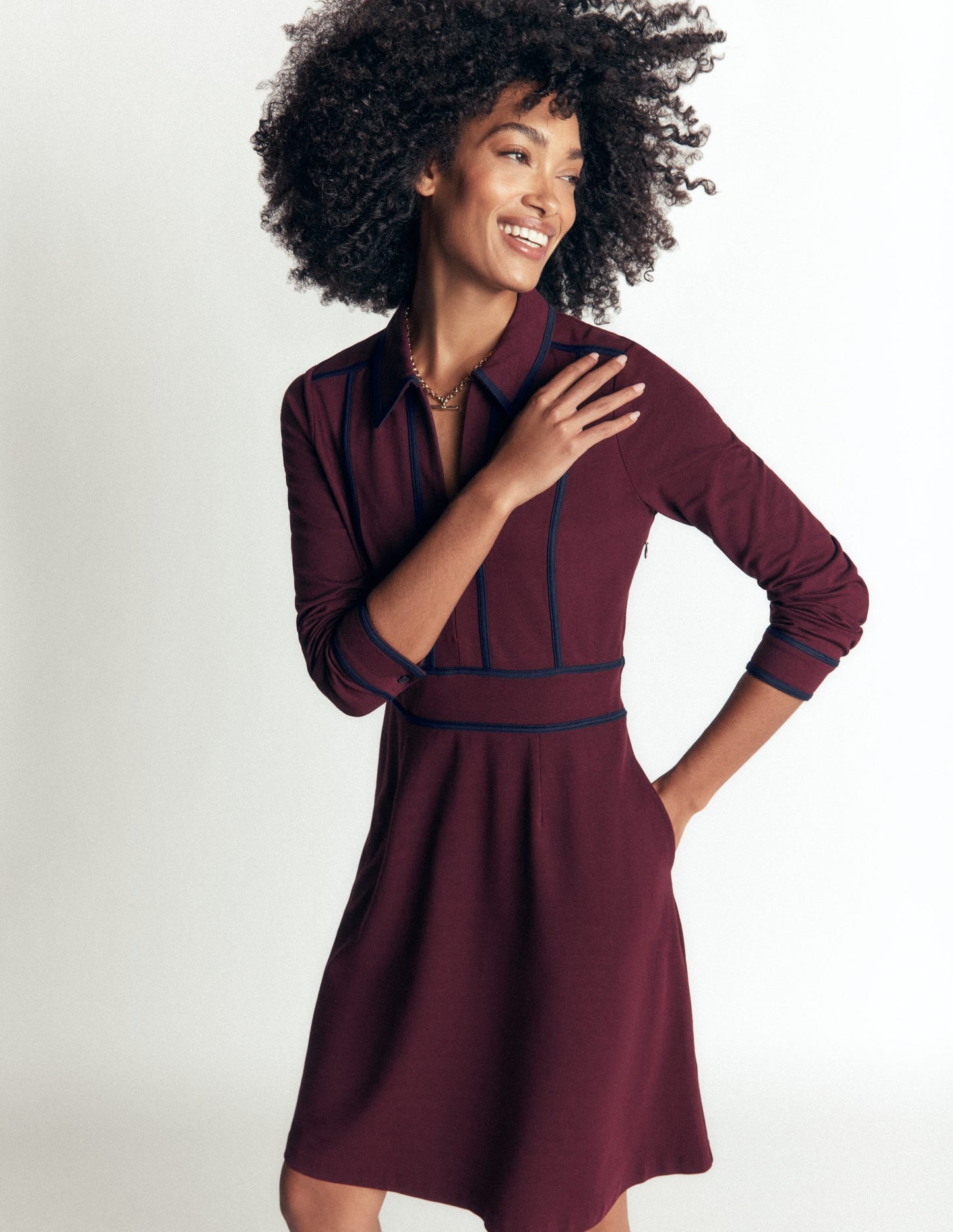 Ula Ponte Short Dress-Dark Cherry, Navy