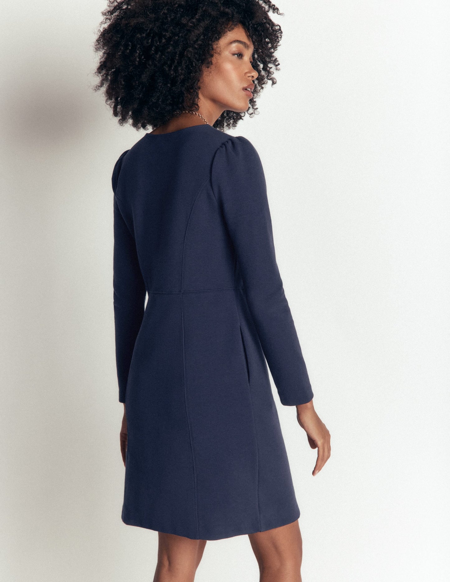 Marla Seamed Ottoman Dress-Navy