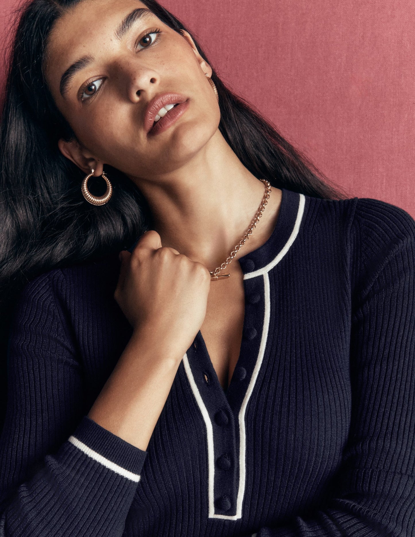 Paula Ribbed Crew Dress-Navy, Warm Ivory