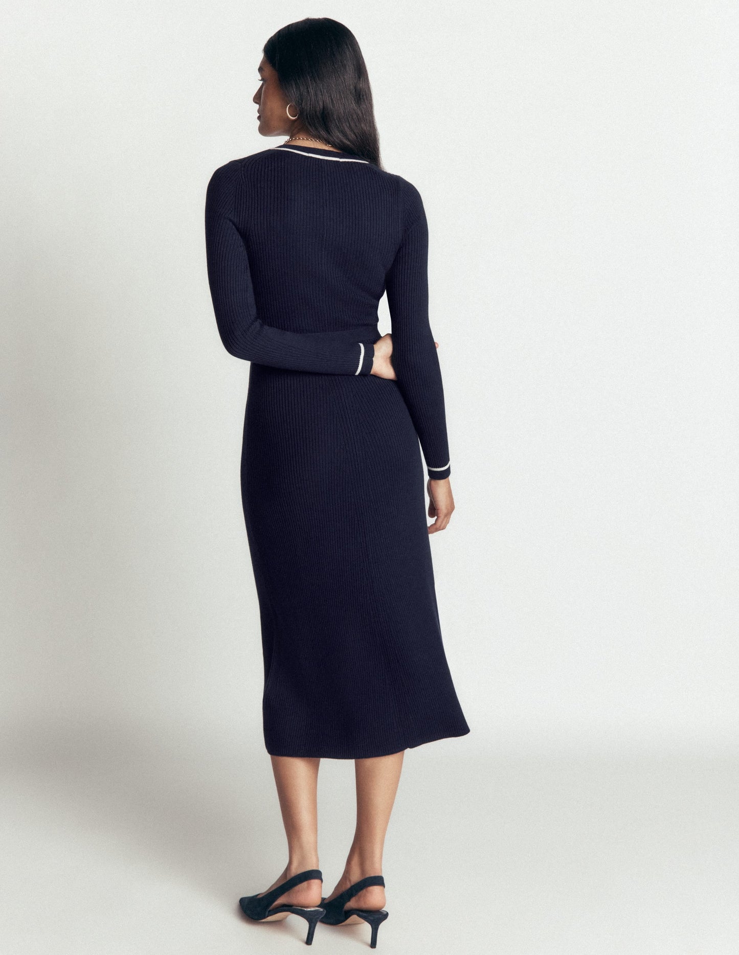Paula Ribbed Crew Dress-Navy, Warm Ivory